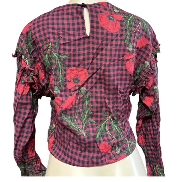 NWT Zara Red and Black Ruffled Graphic Blouse - Picture 3 of 6